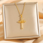 Gold cross heart zircon pendant necklace on a chain