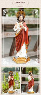 Resin Jesus statue in religious home decor setting