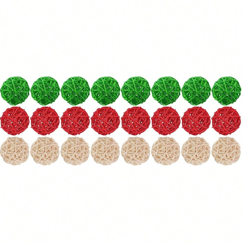 Natural rattan ornament balls in various arrangements for Christmas crafting