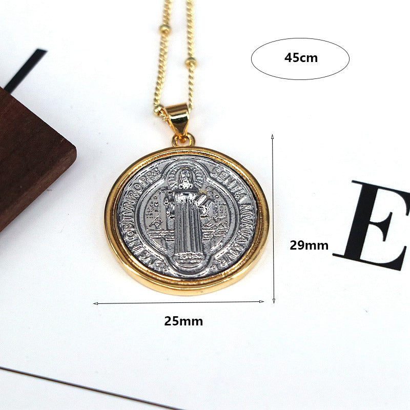 Vintage style Jesus bead necklace with smooth round beads on chain