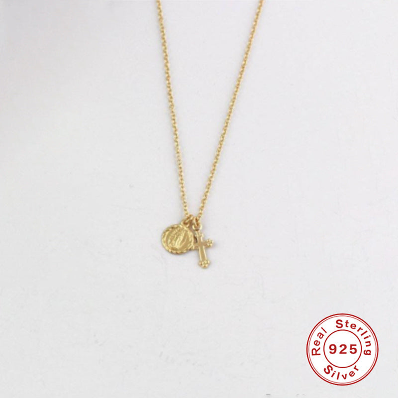 Delicate ball bead chain necklace with Mary medal pendant