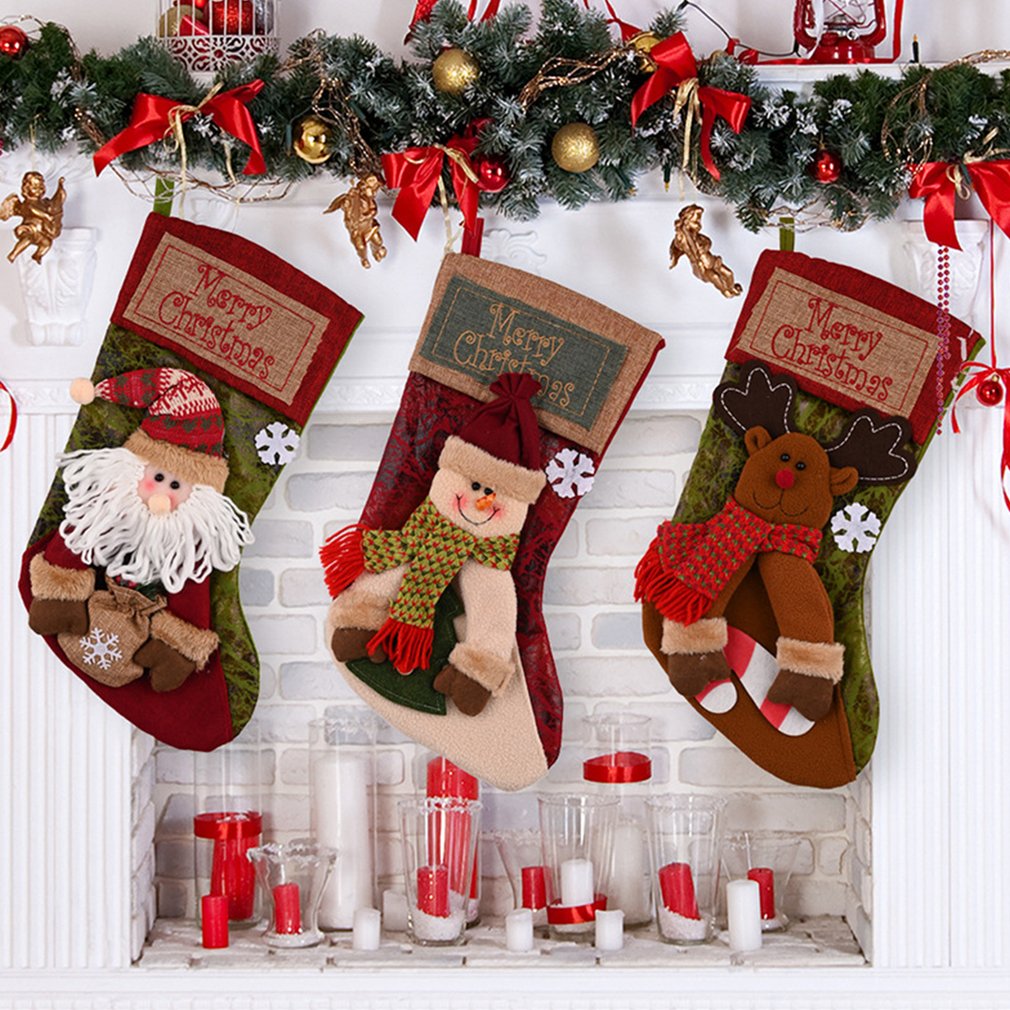 Charming snowman Christmas stocking with textured burlap material