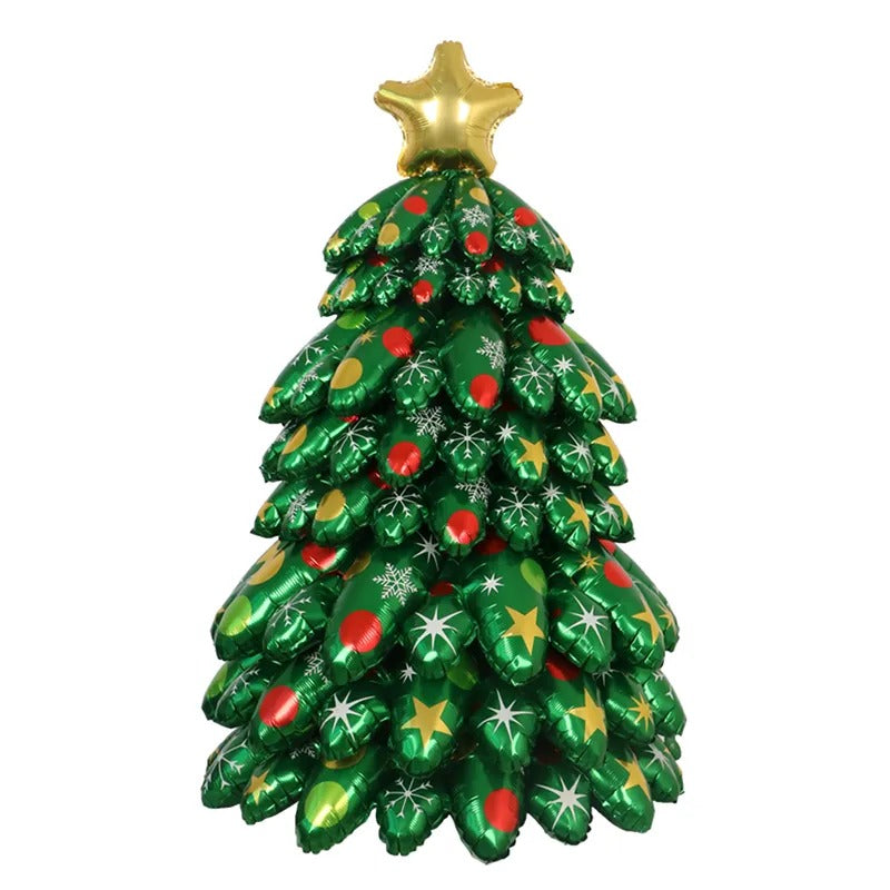 Christmas tree balloon column decoration standing tall in festive red and green colors Main image