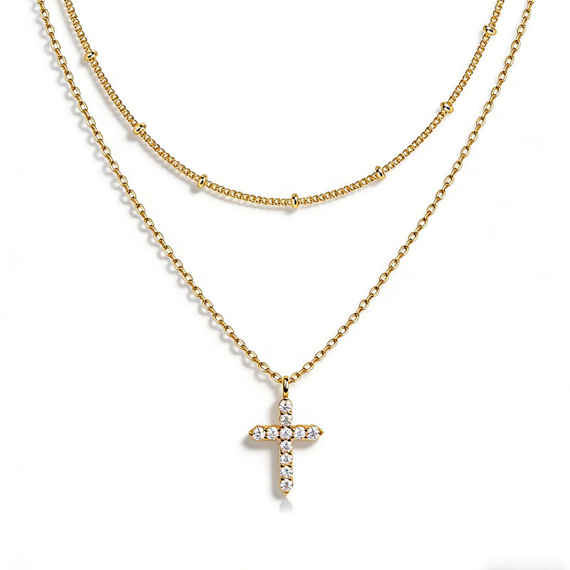 Cross Pendant Necklace Worn as Choker on Model