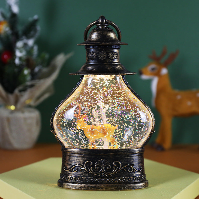 Snowflake crystal ball Christmas ornament with playful cartoon design on a festive background