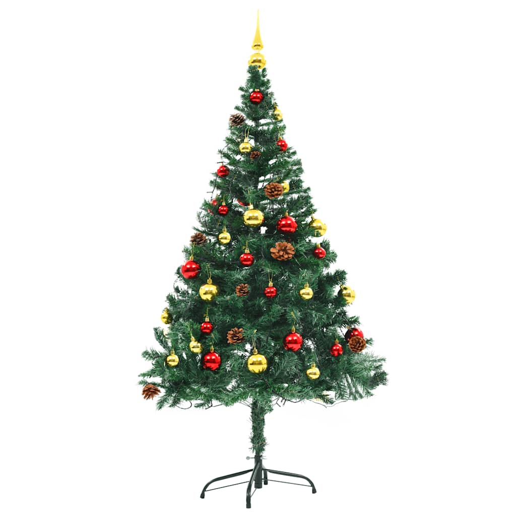 Pre-lit artificial Christmas tree displaying festive ornaments and warm lighting