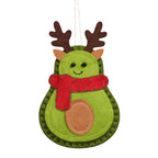 Stacked felt Christmas tree ornaments displaying front and back