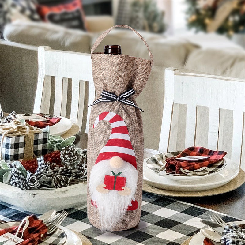 Elegant Christmas wine bottle cover for holiday table presentation