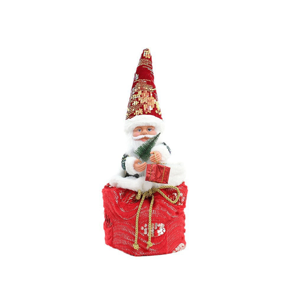 Cartoon Santa Claus ornament with rosy cheeks standing cheerfully for Christmas decor