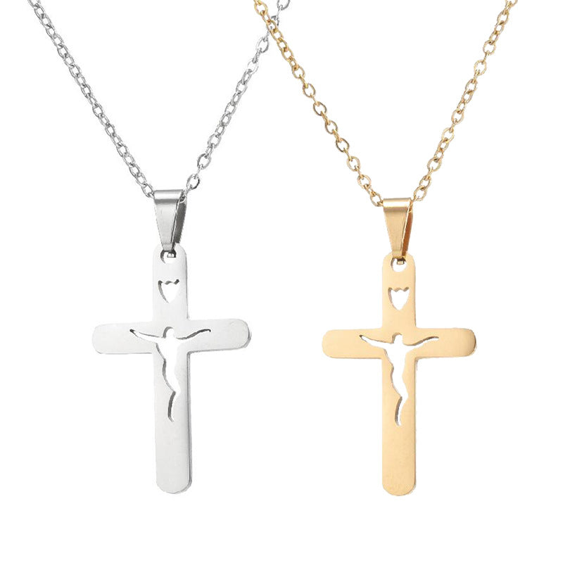 Cross pendant necklace displayed on a vintage-inspired background