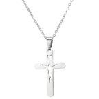 Multiple angles of the vintage cross pendant necklace showing both color options