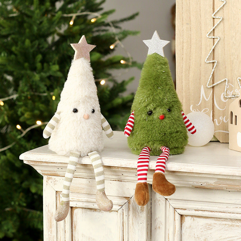 Adorable green and white plush doll ornament with soft fabric texture for Christmas decor