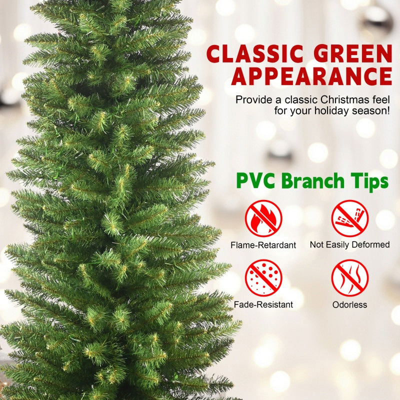 Green PVC pencil Christmas tree with full branches for holiday decorating