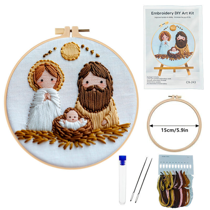 Jesus Cross Embroidery DIY Kit displaying completed cross design on fabric