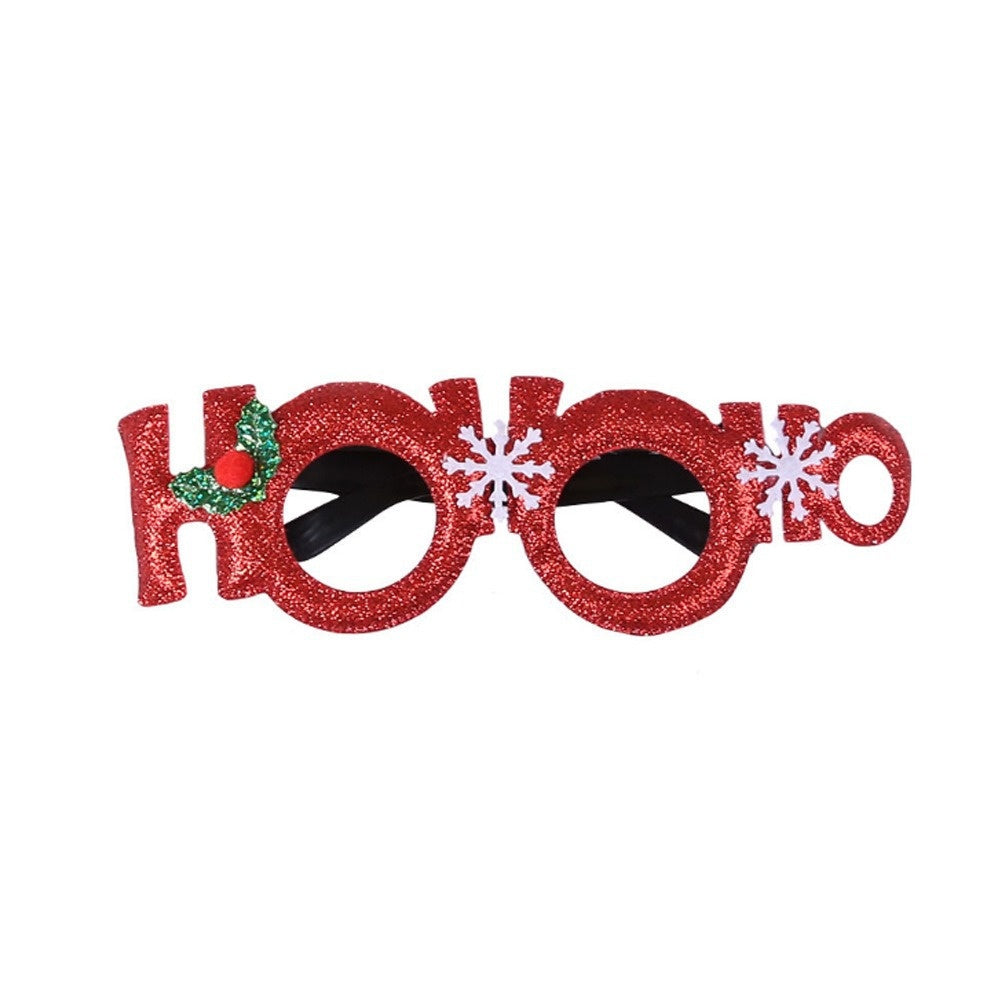 Holiday celebration glasses with Christmas tree and antler themes