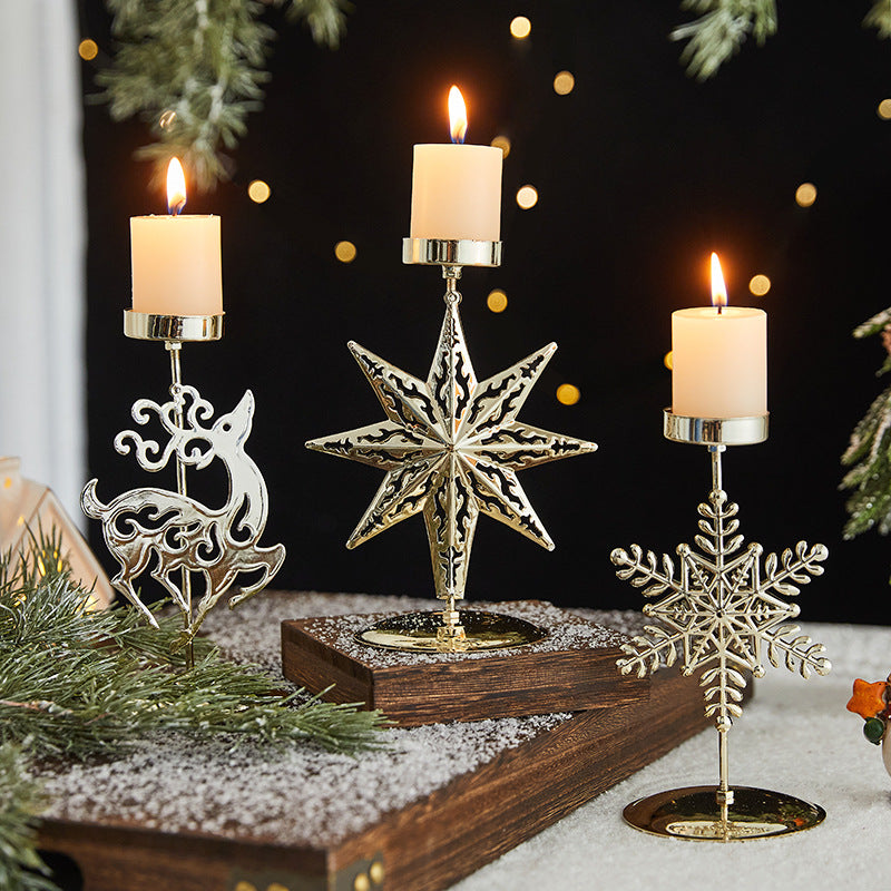 Romantic Wrought Iron Christmas Candlestick Decoration - Christian Home Decor