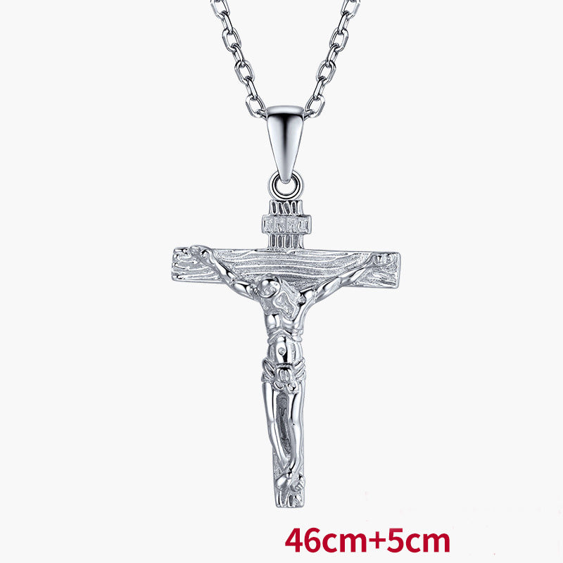 Man wearing S925 silver cross necklace as daily faith accessory