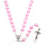 Multicolor heart-shaped rosary necklace with cross pendant close-up