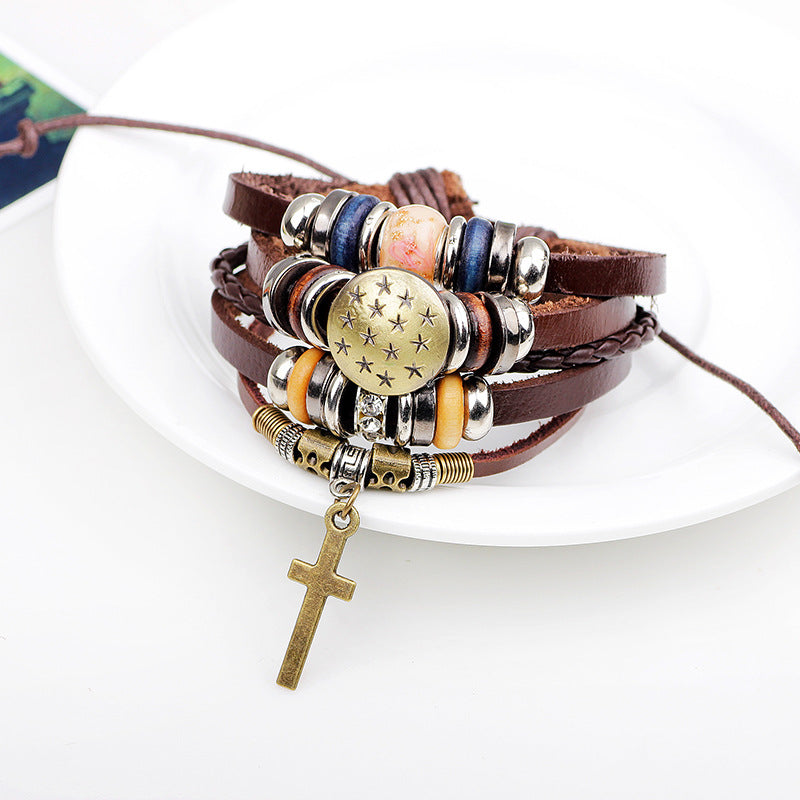 Braided Leather Jesus Cross Bracelet Secondary image