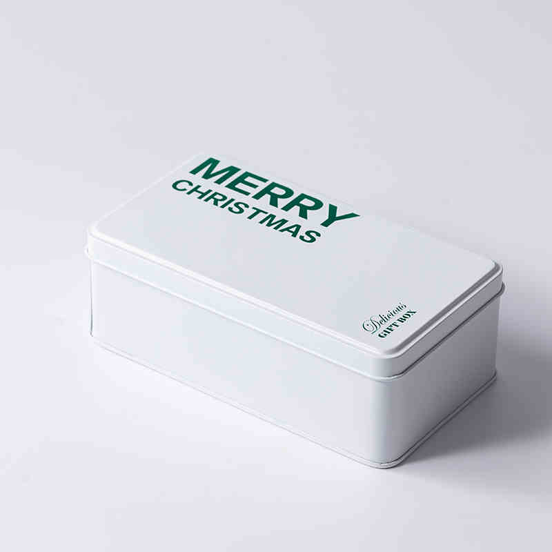 Stacked Christmas cookie tins in red, white, and green color options