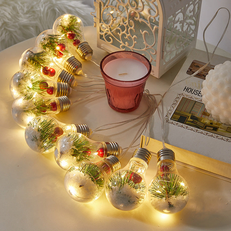 Festive Christmas Light String with warm glowing red fruit bulbs for holiday home decoration