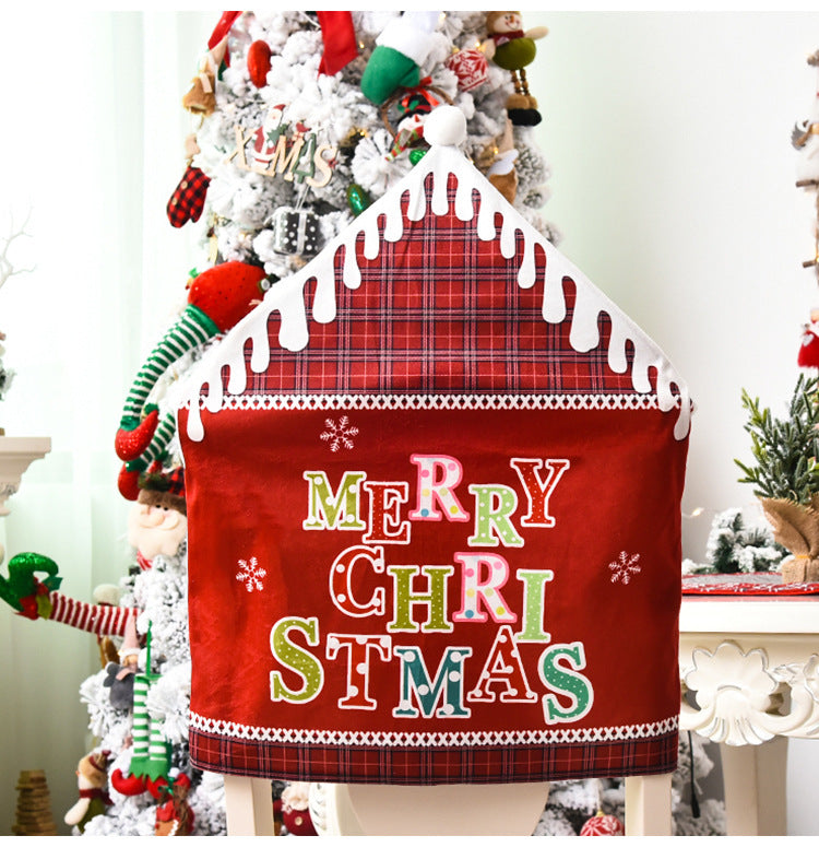 Red Christmas alphabet chair cover adding holiday cheer to home decor