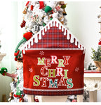 Red Christmas alphabet chair cover adding holiday cheer to home decor
