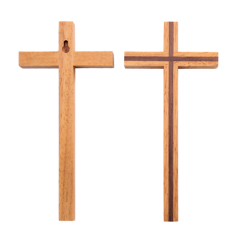 Natural oak cross ornament for wall hanging
