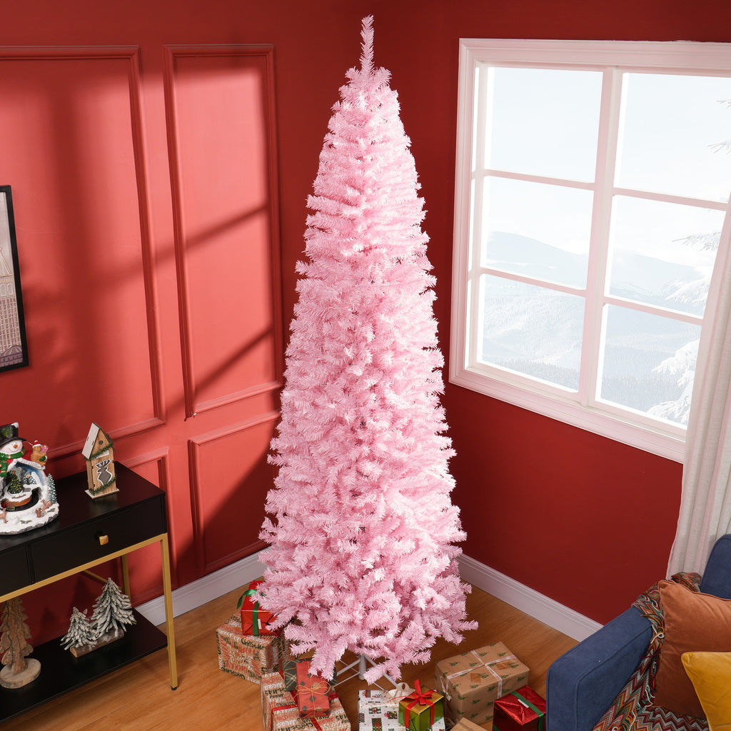 Pink artificial tree displayed in home office holiday setting
