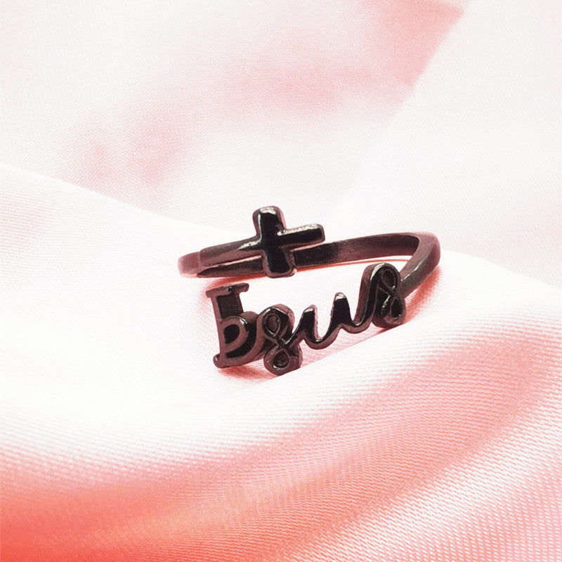 Unisex adjustable faith ring featuring cross and Jesus design