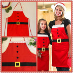 Close-up of Christmas apron fabric texture in bright red