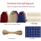 White linen Christmas gift bag with decorative stickers