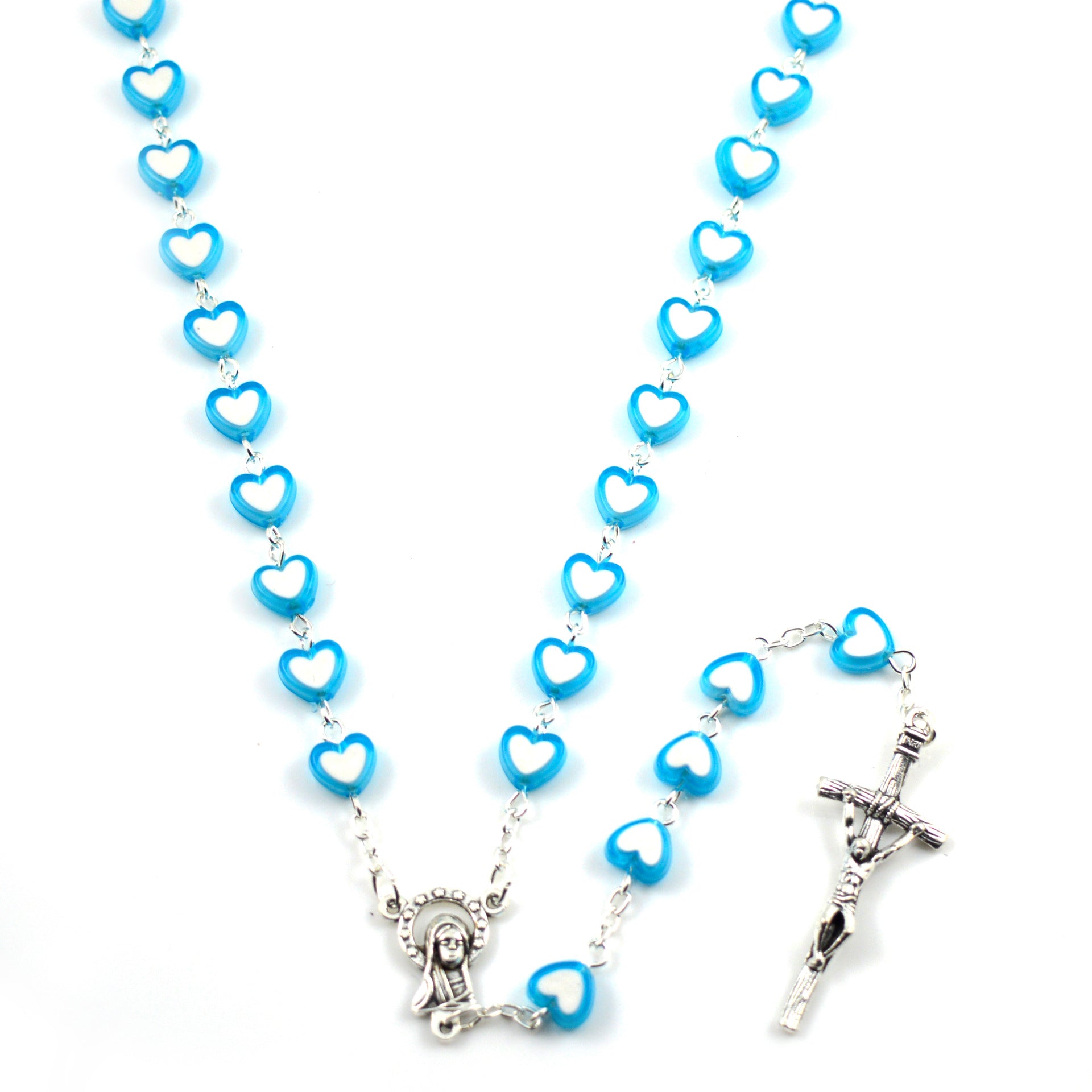 Acrylic rosary necklace laid flat showing 700mm length