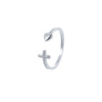 Adjustable cross and heart ring for women in silver and gold finish