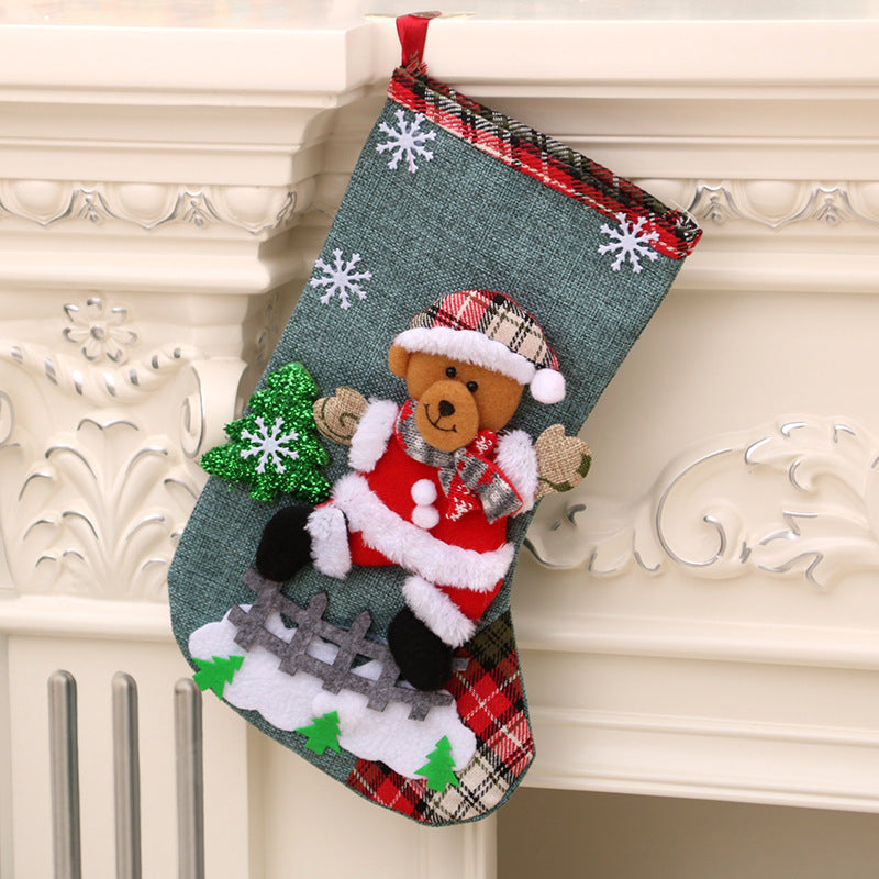 Holiday decoration linen Christmas sock