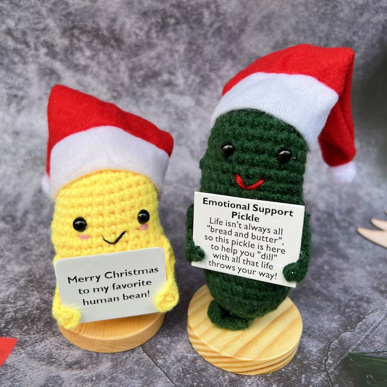 Festive plush Christmas decoration with base for shelf or mantle display