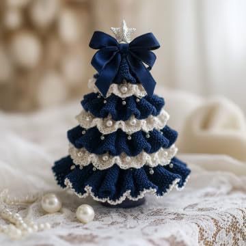 Blue and white crochet Christmas tree craft kit supplies