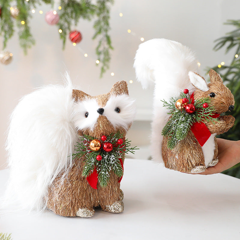 Rustic straw fox ornament close-up detail view