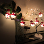 Warm white LED glow from plush snowman string lights in a cozy setting