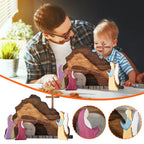 Wooden Easter decoration with clean cartoon-style nativity scene