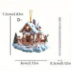 Snow-covered house acrylic ornament for seasonal decorating