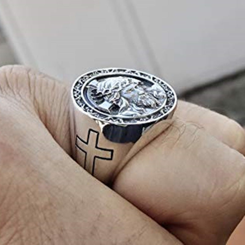 Men's Jesus Cross Punk Ring - Silver Finish Secondary image