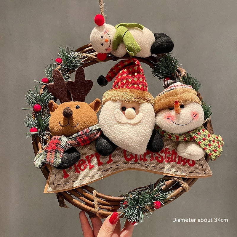 Christmas vine ring pendant with natural rattan craft and warm tones