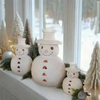 Close-up view of small retro snowman resin ornament with classic holiday charm