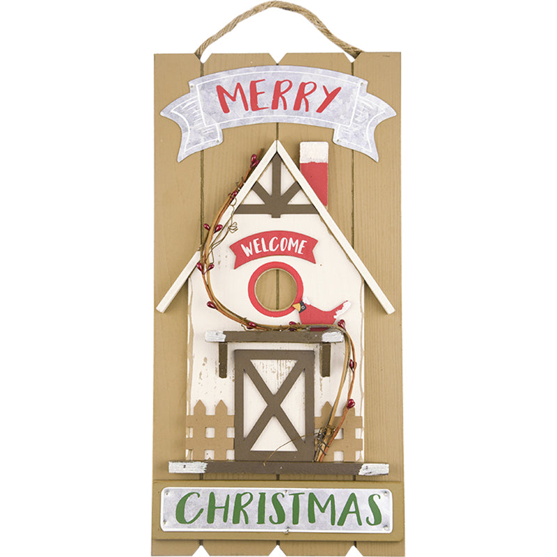 Holiday decorative wooden house ornament showcasing warm Christmas ambiance