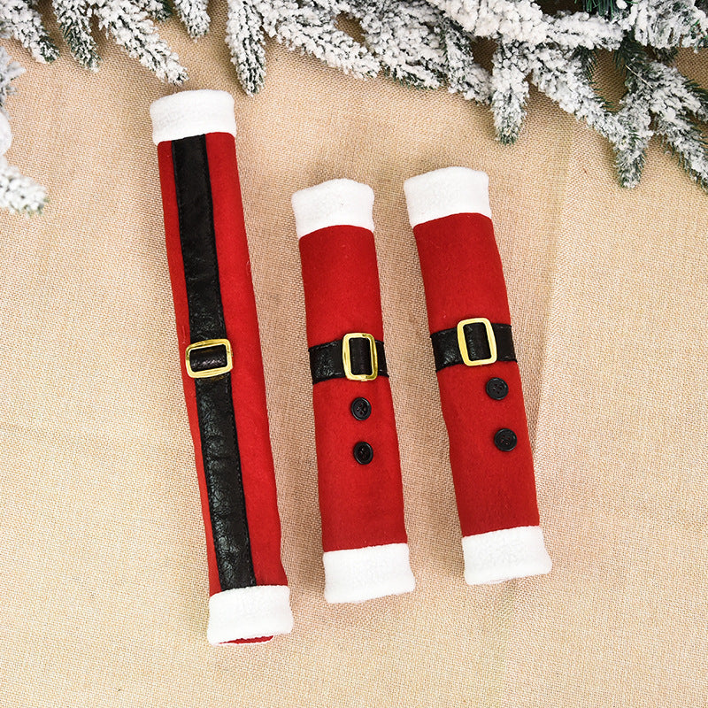 Christmas refrigerator handle cover showing soft flannelette fabric texture and cozy design