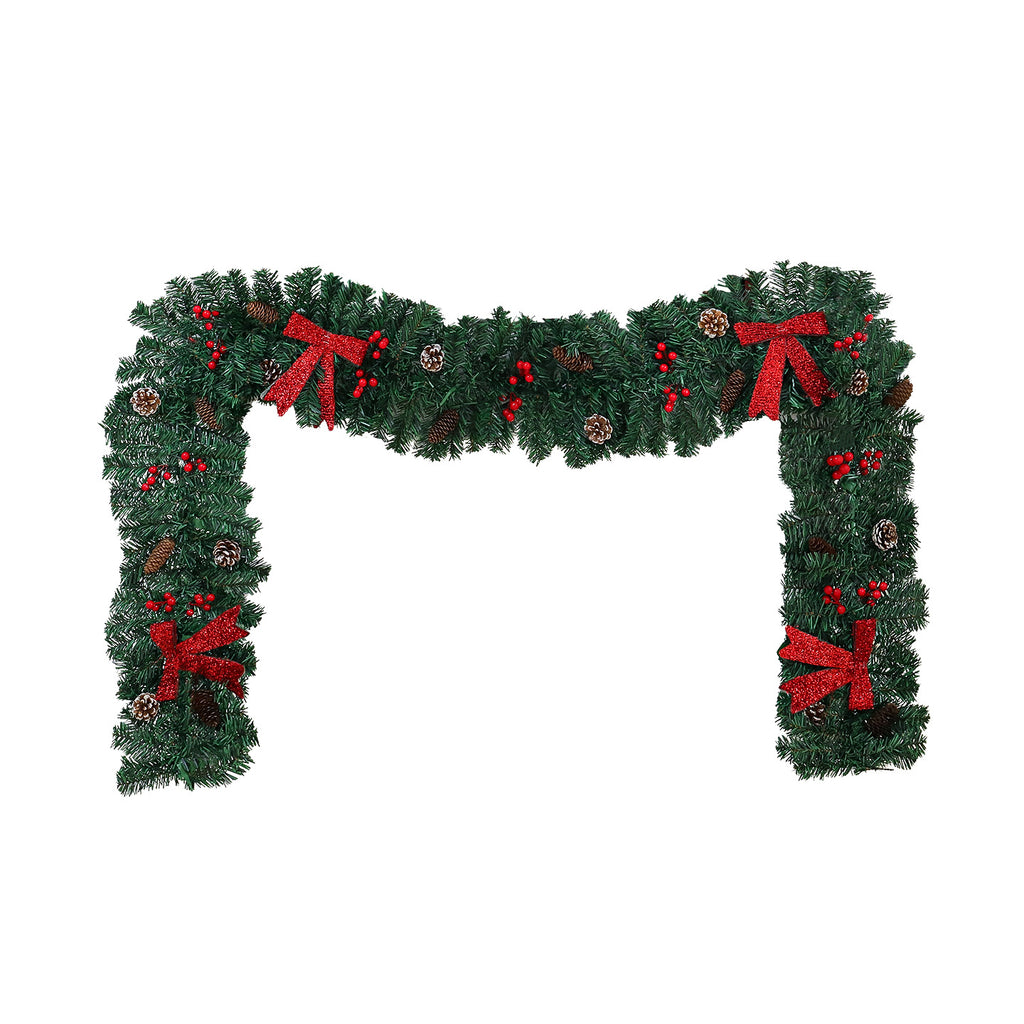 Colorful pine cone bow rattan Christmas decoration showcasing vibrant holiday color palette