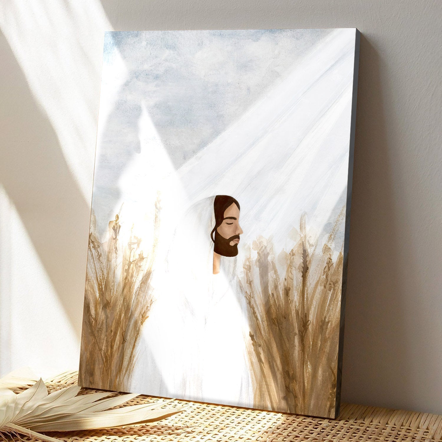 Jesus Christ canvas poster with wheat imagery for faith-based home decor