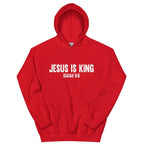 Red faith hoodie showing hoodie hood detail