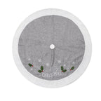 Soft flannel and non-woven gray tree skirt with decorative leaf motif